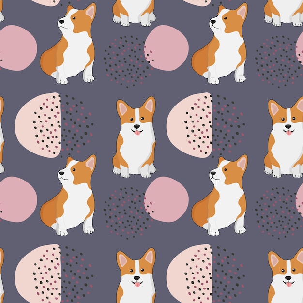 원활한 corgi 패턴 만화 집 애완 동물 인쇄 포스터 및 엽서에 대 한 귀여운 강아지 세트 벡터 corgi 동물 배경 재미 있은 작은 강아지