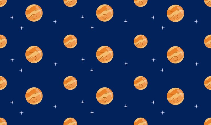 Vector seamless cosmic pattern starry space design with planets galaxies and nebulas