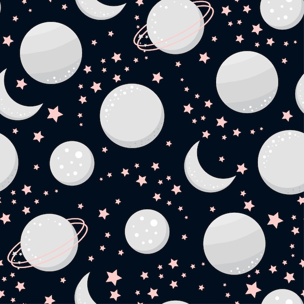 Seamless cosmic pattern with planets and stars