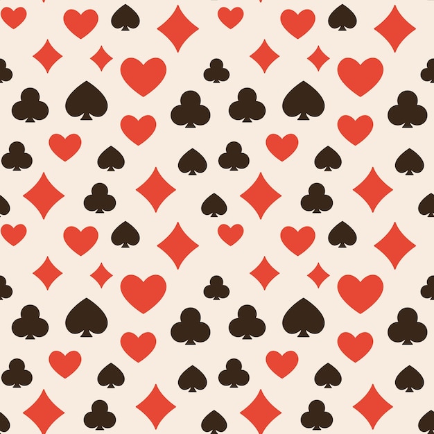 Vector seamless creative pattern with playing card suits signs retro background