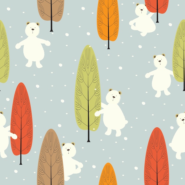 Vector seamless cute bear cartoon pattern