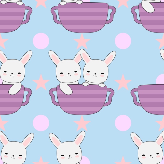 seamless cute Bunny in cup pattern