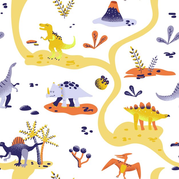 Dino background. Seamless pattern with dinosaurs, baby pattern. Cute vector  texture for kids bedding, fabric, wallpaper, wrapping paper, textile,  t-shirt print. Cartoon style, vector. 15643936 Vector Art at Vecteezy