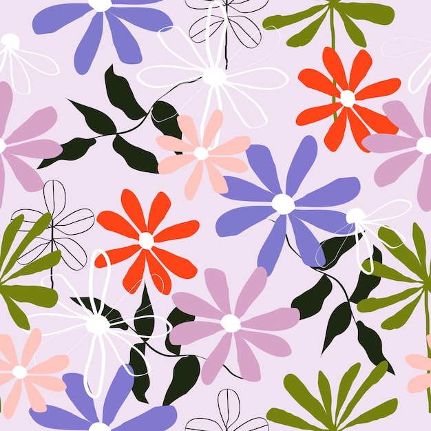 Seamless cute hand drawn floral pattern background vector illustration