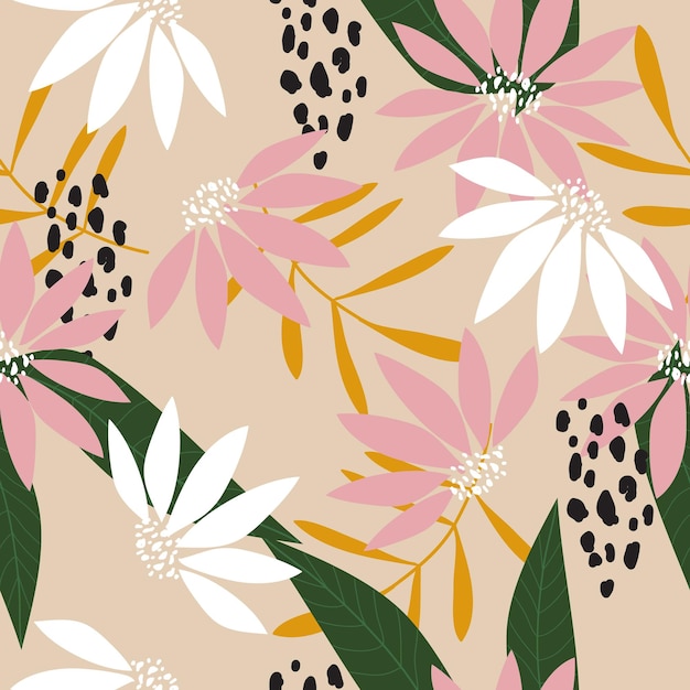 Vector seamless cute hand drawn floral pattern background vector illustration