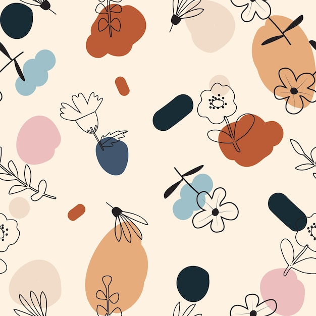 Vector seamless cute hand drawn floral pattern background vector illustration