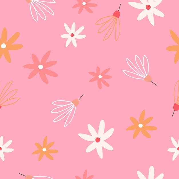 Vector seamless cute hand drawn floral pattern background vector