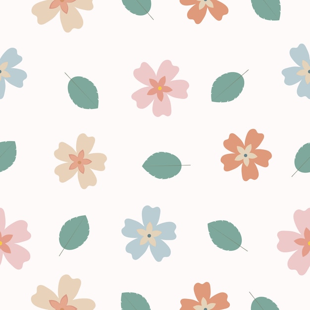 Seamless cute pastel hand drawn floral pattern background