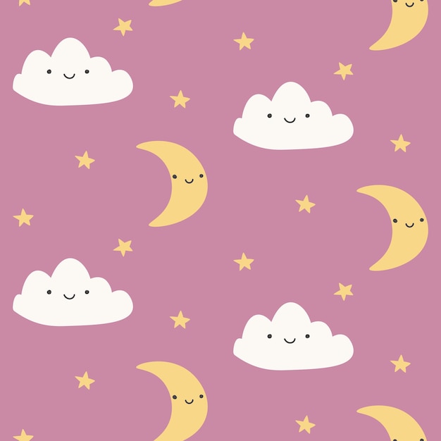 seamless cute pattern, clouds and stars