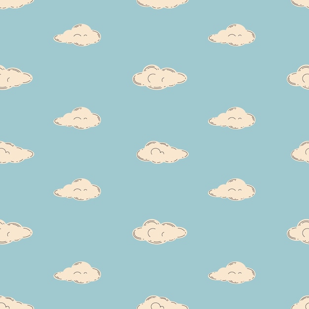 Seamless cute pattern for kids children cute sky vector pattern with hand drawn clouds