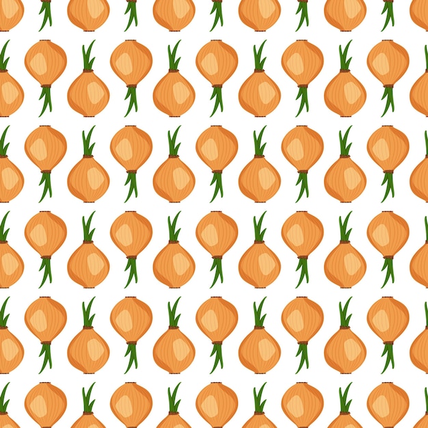 Seamless cute pattern with onion. healthy vegetable print, food background. vector flat illustration