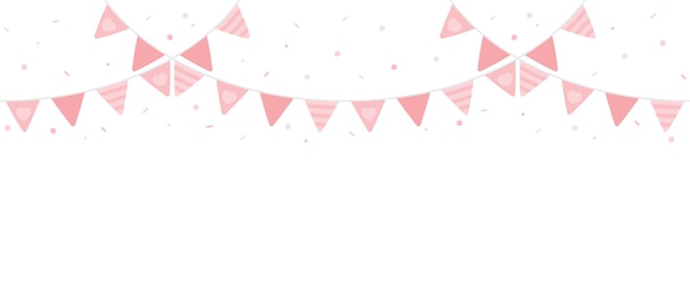 Seamless cute pink triangle party bunting border with confetti Baby and kids party decoration