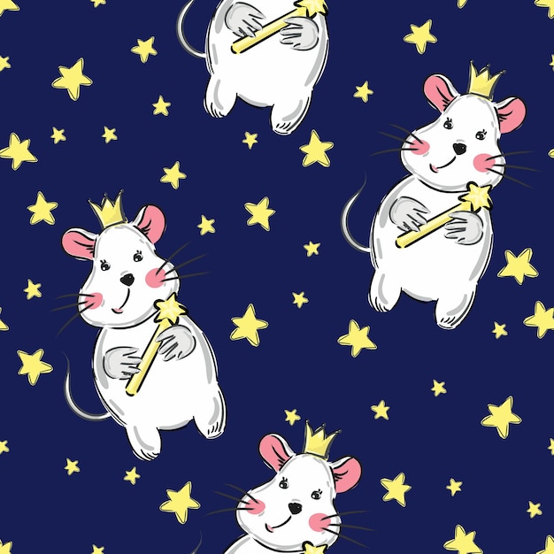 Seamless cute princess mouse and mice pattern vector illustration