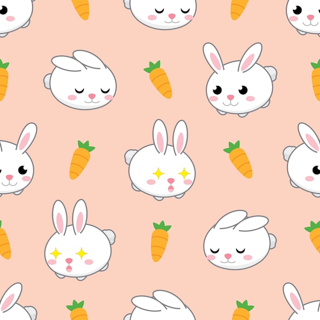 Seamless cute rabbit and carrot vector pattern