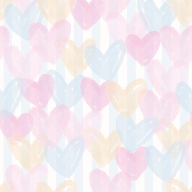 Vector seamless cute valentine day pattern on stripe background with watercolour heart shape , valentine card