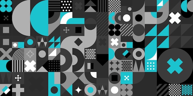 Seamless Dark Abstract Vector Bauhaus Geometric Pattern Background Design Template