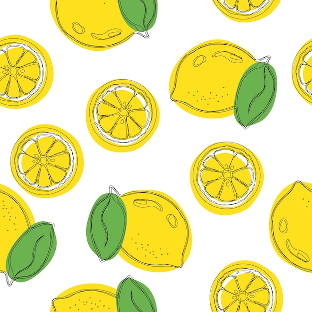 Seamless decorative background with yellow lemons Lemon hand draw pattern