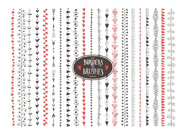 Vector seamless decorative doodle heart paintbrushes.