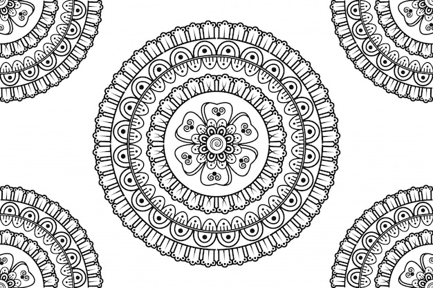 Ornamento decorativo senza soluzione di continuità in stile etnico orientale. motivo circolare a forma di mandala per henné, mehndi, tatuaggio, decorazione.