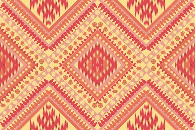 Seamless design pattern traditional flower geometric zigzag patternyellow red orange vector