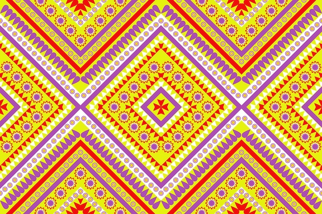 Seamless design pattern traditional geometric zigzag circle patternred purple white yellow vector