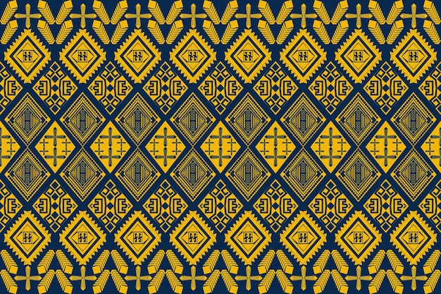 Seamless design pattern traditional geometric zigzag circle patternyellow blue vector illustration