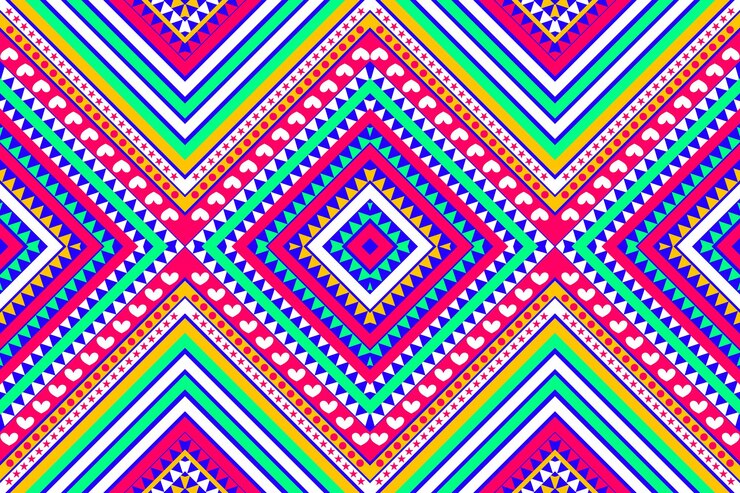 Vector seamless design pattern tribal geometric pattern blue green yellow white pink vector illustration