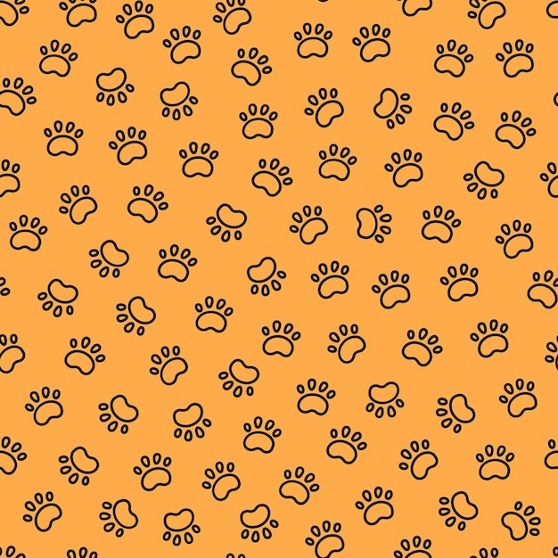 Vector seamless dog pattern with paw prints cat foots texture pattern with doggy pawprints orange