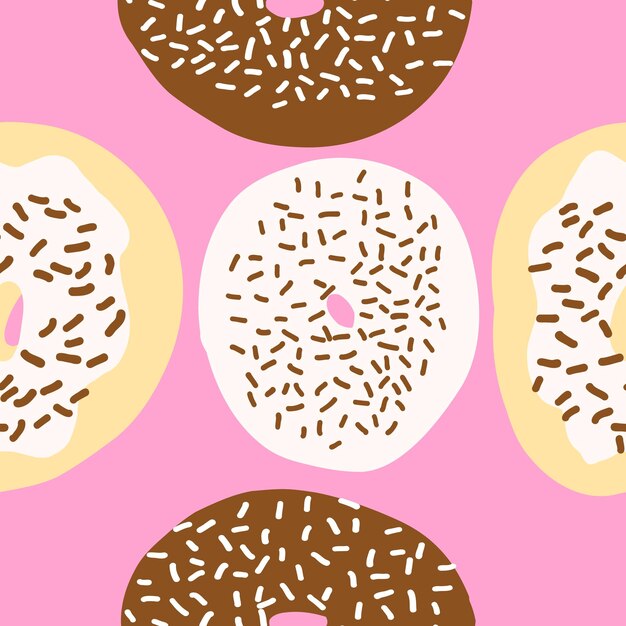 Seamless donuts pattern in cartoon flat style