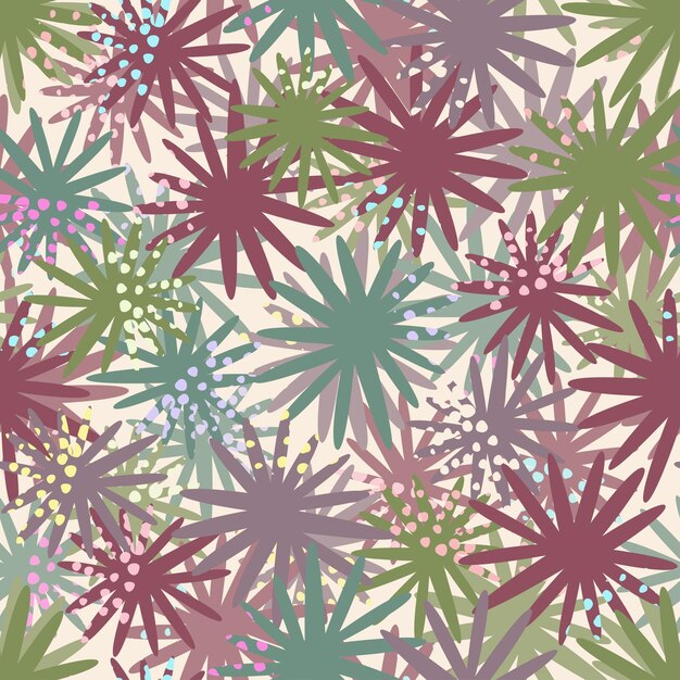 Seamless doodle abstact multicolour flowers pattern background greeting card or fabric