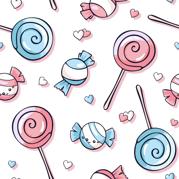 Seamless doodle candy pattern on white background