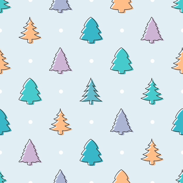 Seamless doodle christmas tree pattern with pastel color design