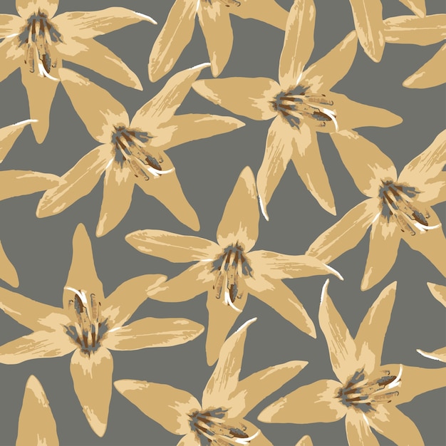 Вектор Бесшовный цветочный узор каракули, нарисованный вручную на сером фоне