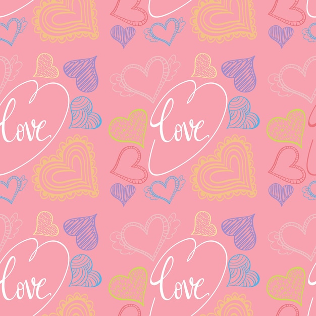 Seamless doodle heart pattern