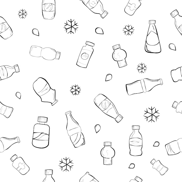 Seamless Doodle Pattern Black of Soft Drink Bottles