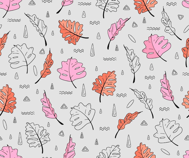 Seamless doodle pattern tropical in modern style