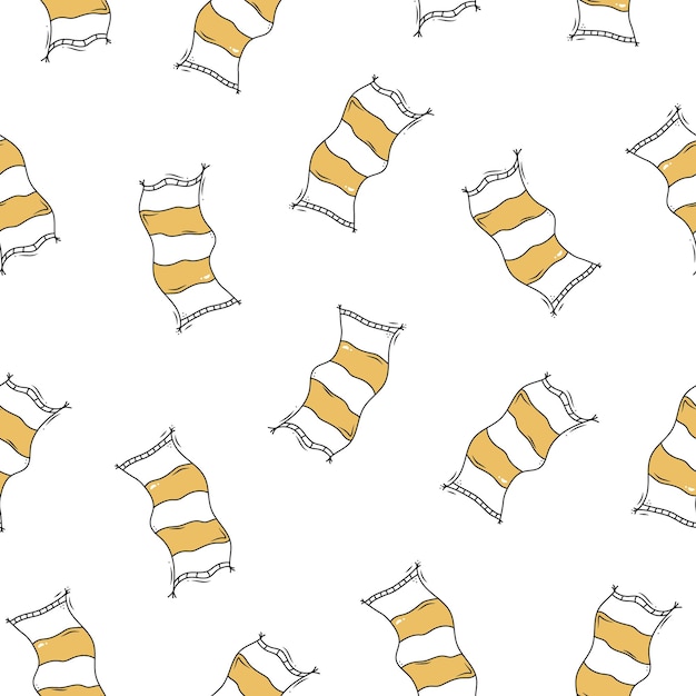 Seamless doodle pattern with beach towel yellow cartoon hand drawn towels for print textil