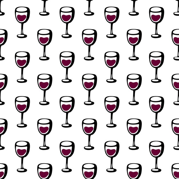 Seamless doodle pattern with couple of cheers wine glass isolated on dark black bavkground Vector sketch illustration