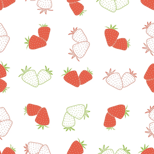 Seamless doodle srawberries pattern. Black and white cartoon berries background. Wrap gift paper