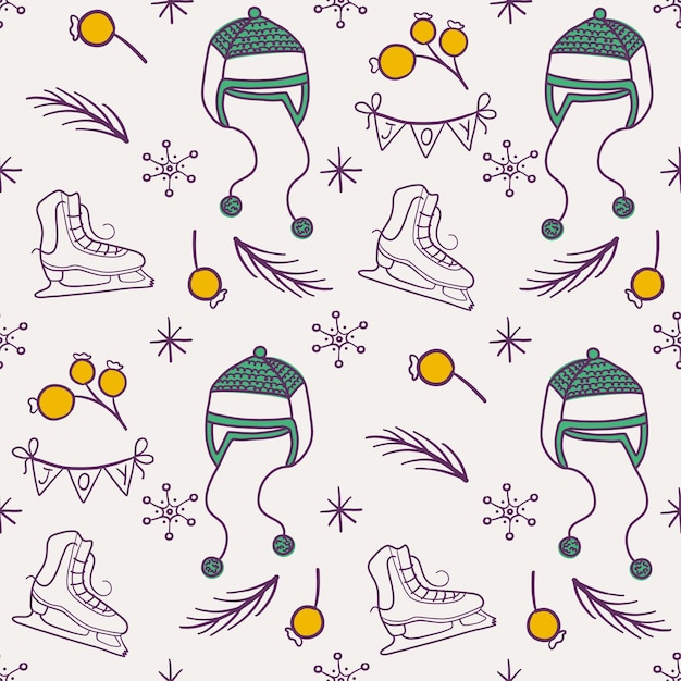 Vector seamless doodle style christmas pattern. cute background with christmas or new year elements.