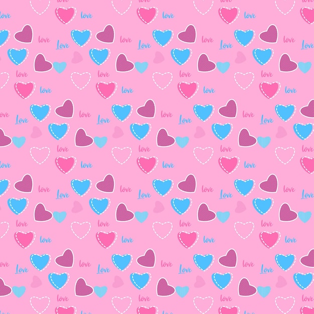 Vector seamless doodle style heart shaped pattern for valentine's day cute heart shape endless pattern design with pink background love pattern vector for wallpaper and background