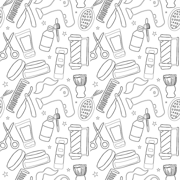 Seamless drawing hand drawn doodle Barber Icons set Vector illustration