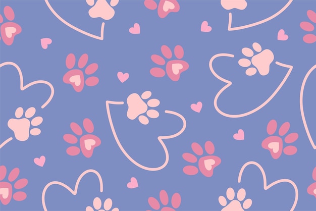 Vector seamless drawing of a pet39s paw in the heart a trace of a pet the concept of love