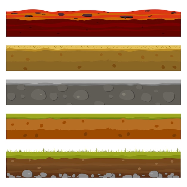 Seamless Earth Surface. Green grass land landscape, sandy desert and sea water beach.