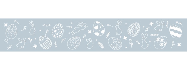 Vector seamless easter pattern on blue background with white silhouette of easter bunnies and eggs