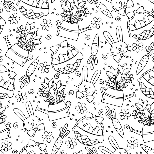 Seamless easter pattern in doodle style