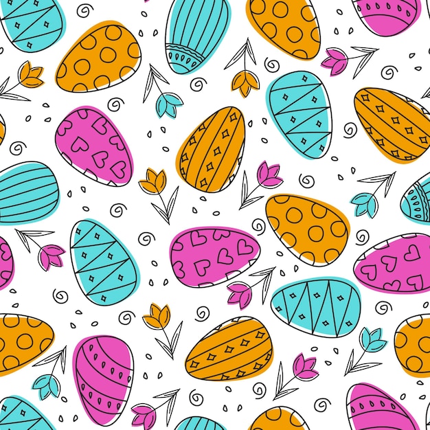 Vettore modello di pasqua senza cuciture in stile doodle