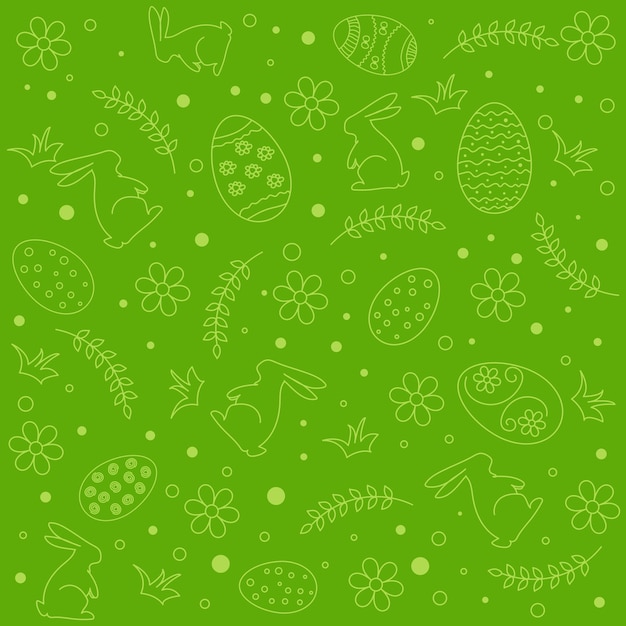 Seamless Easter pattern with Easter eggs bunny twigs flowers Design for Easter cards packaging tablecloth banner flyer