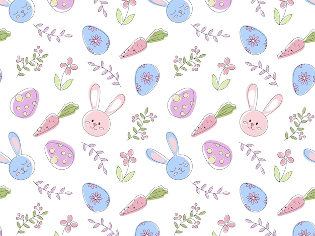 Vector seamless easter pattern with eggs and bunnies in pastel colors. vector illustration for fabric