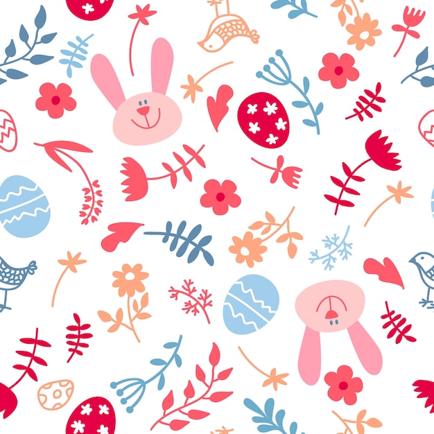 Seamless easter rabbit and eggs background with easter bunnies and eggs